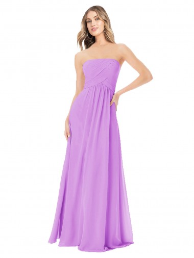 Cheap Draped Strapless Floor Length Chiffon Bridesmaid Dress