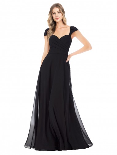 Cheap Sweetheart Cap Sleeves Chiffon Bridesmaid Dress