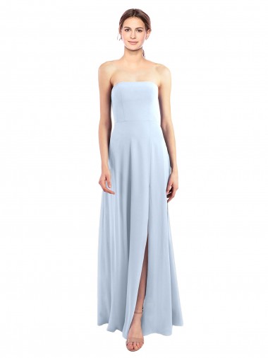 Cheap Fitted Strapless Full Length Chiffon Bridesmaid Dress with Front Slit