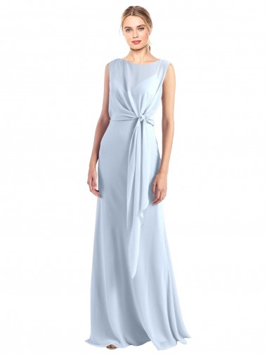 Cheap Illusion Boat Neck Long Full Length Chiffon Bridesmaid Dress with Keyhole Back