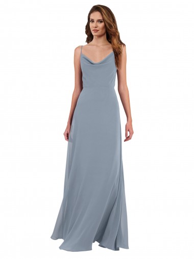 Cheap Long Full Length Draped Cowl Neck V-Back Slip Chiffon Bridesmaid Dress