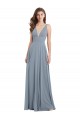 Fitted V-Neckline Long Chiffon Bridesmaid Dress with V-Back