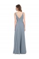 Fitted V-Neckline Long Chiffon Bridesmaid Dress with V-Back