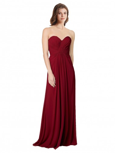 Cheap Draped Sweetheart Long Grecian Inspired Chiffon Bridesmaid Dress