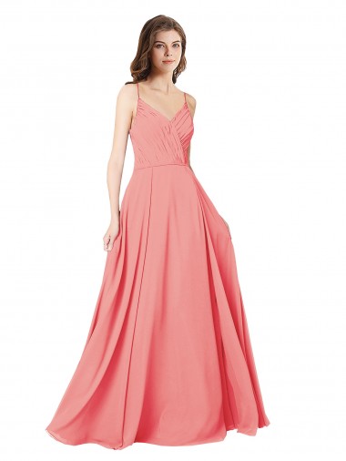 Cheap Crossover Bodice Long Chiffon Bridesmaid Dress with Double Back Straps