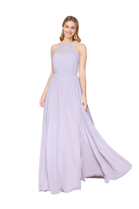 High Neck Halter Shirred Chiffon Bridesmaid Dress