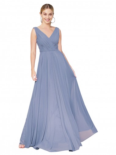 Cheap Floor Length High Neck V-Back Chiffon Bridesmaid Dress
