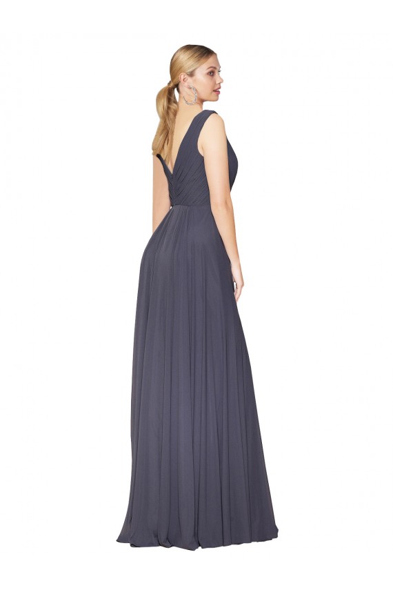 Floor Length High Neck V-Back Chiffon Bridesmaid Dress