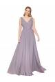 Draped Floor Length High Neck V-Back Chiffon Bridesmaid Dress with Shirred Bodice