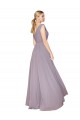 Draped Floor Length High Neck V-Back Chiffon Bridesmaid Dress with Shirred Bodice