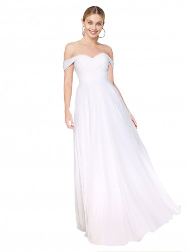 Cheap Off the Shoulder Long Full Length Chiffon Bridesmaid Dress