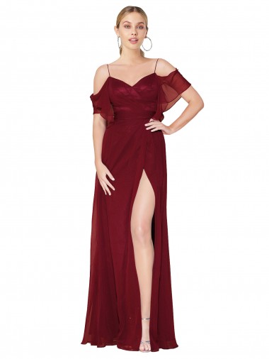 Cheap Cold Shoulder Long Mermaid Chiffon Bridesmaid Dress with Straps