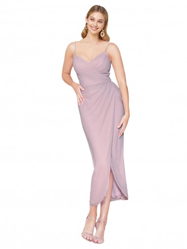 Cheap Short Knee Length Chiffon Wrap Bridesmaid Dress with Straps