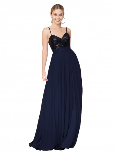 Cheap Sweetheart High Neck Sequin Top Long Chiffon Bridesmaid Dress