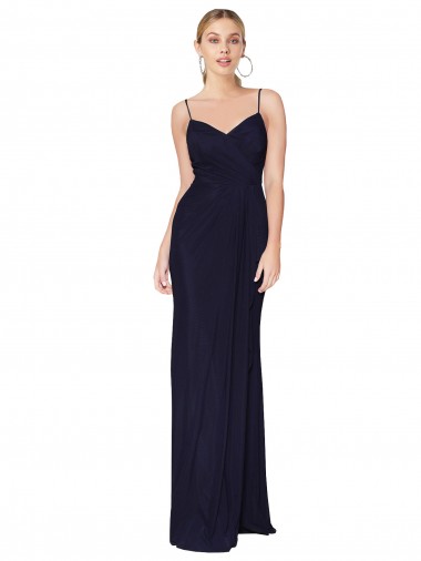 Cheap Draped Spaghetti Straps Long Chiffon Mermaid Bridesmaid Dress
