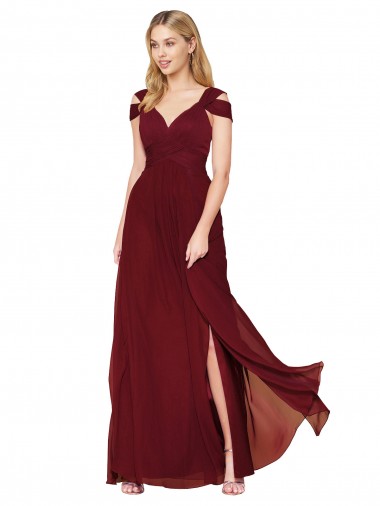 Cheap Off the Shoulder Long Chiffon Bridesmaid Dress with Side Slit