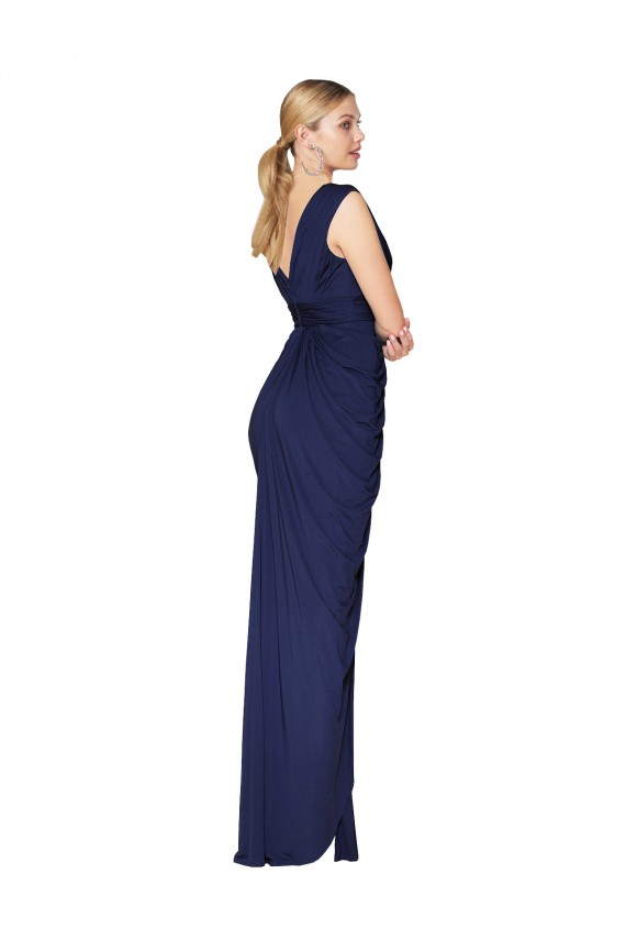 Draped V-Neck Long Chiffon Bridesmaid Dress with Front Slit