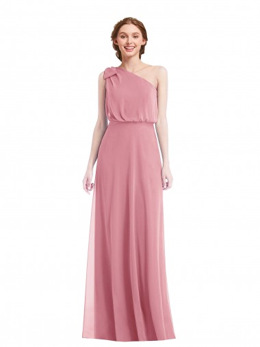 Cheap One Shoulder Bow Blouson Bodice Maxi Bridesmaid Dress