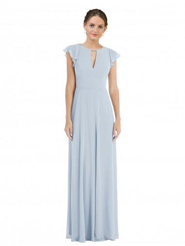 Cheap Flutter Sleeve V Keyhole Chiffon Maxi Bridesmaid Dress