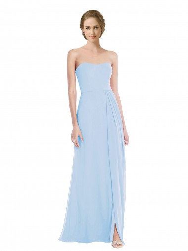 Cheap Strapless Sweetheart Maxi Bridesmaid Dress with Pleated Front Slit