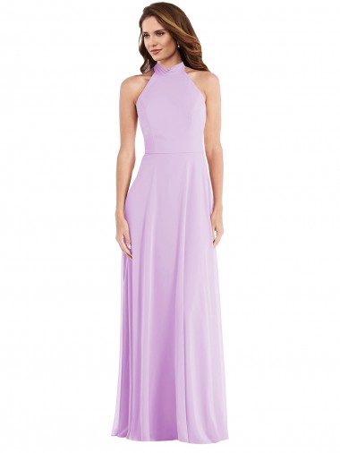 Cheap High Neck Halter Backless Maxi Bridesmaid Dress
