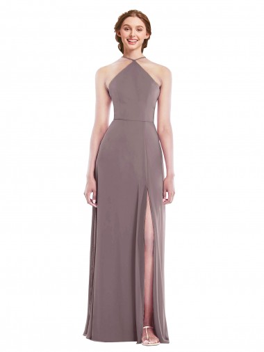 Cheap Diamond Halter Maxi Bridesmaid Dress with Front Slit