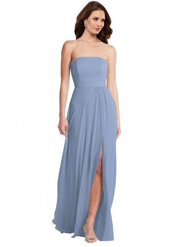 Cheap Strapless A-Line Maxi Bridesmaid Dress with Front Slit