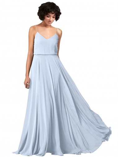 Cheap V-Neck Blouson Waist Long Chiffon Bridesmaid Dress with Straps