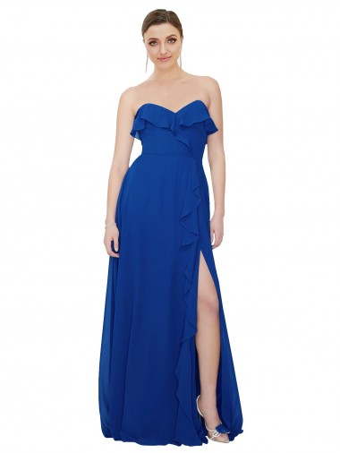 Cheap Ruffled Chiffon Strapless Bridesmaid Dress
