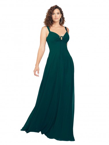 Cheap Tied Bodice Sweetheart V-Neck Chiffon Bridesmaid Dress
