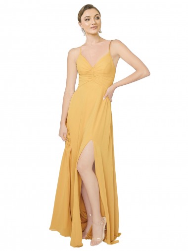 Cheap Ruched Chiffon Bridesmaid Dress with Tie Back Detail