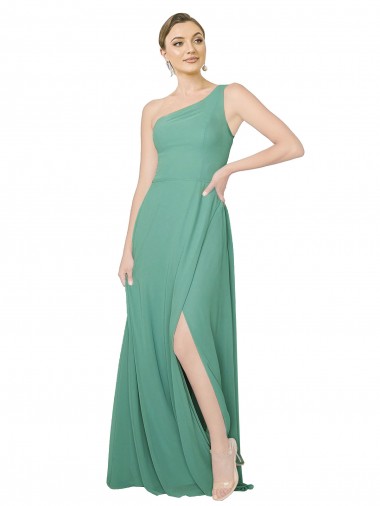 Cheap One Shoulder Asymmetric Chiffon Bridesmaid Dress with Pockets