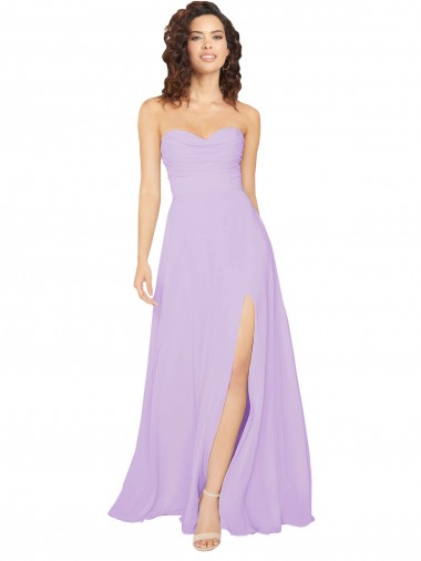 Cheap Draped Sweetheart Long Chiffon Bridesmaid Dress with Front Slit