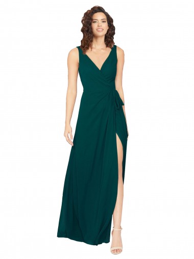 Cheap V-Neck Chiffon Bridesmaid Dress with Front Skirt Slit