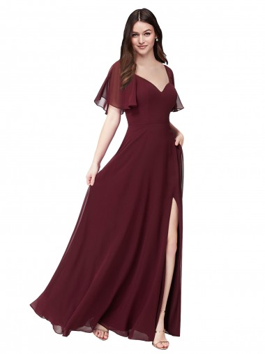 Cheap Chiffon Flutter Sleeve Sweetheart Bridesmaid Dress