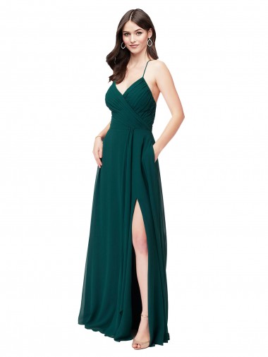 Cheap Chiffon Bridesmaid Dress with Draped Surplice Bodice