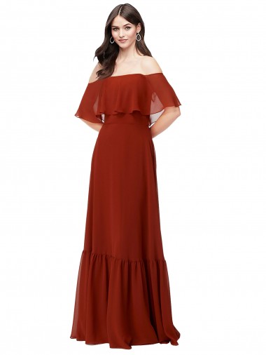 Cheap Off the Shoulder Ruffle Chiffon Bridesmaid Dress