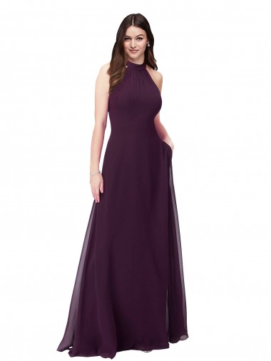 Cheap Chiffon High-Halter Bridesmaids Dress with Keyhole Back