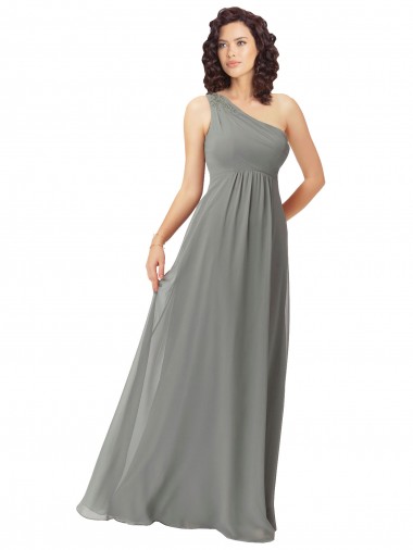 Cheap Embroidered One Shoulder Chiffon Bridesmaid Dress