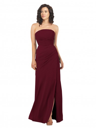 Cheap Simple Strapless Chiffon Bridesmaid Dress with Rounded Neckline