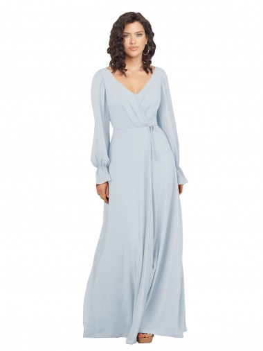 Cheap Long Sleeve Chiffon Bridesmaid Dress with Bow Detail