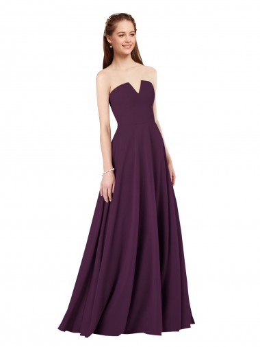 Cheap Strapless Chiffon Bridesmaid Dress with Notched Neckline