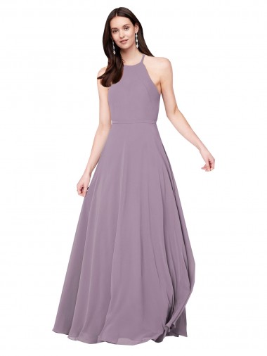 Cheap Floor Length Long Chiffon Bridesmaid Dress with Double Bow Feature