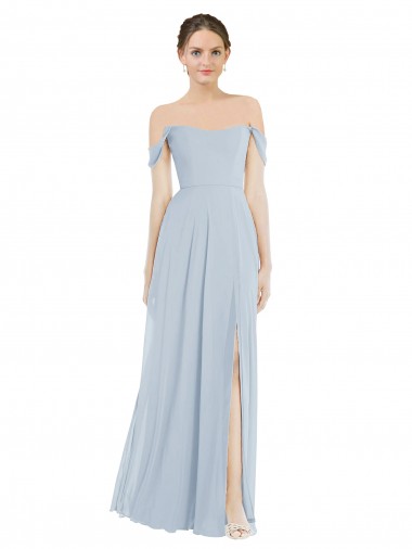 Cheap Off the Shoulder Basque Neck Maxi Bridesmaid Dress with Flounce Sleeves