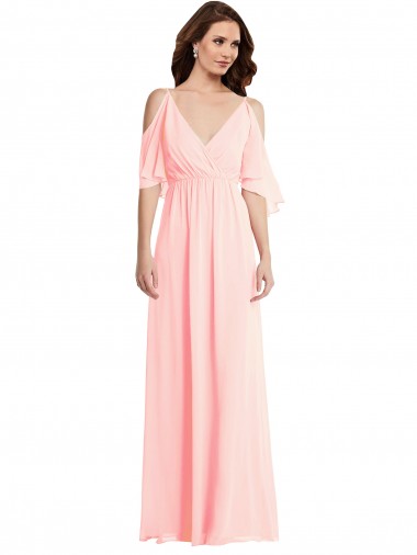 Cheap Cold Shoulder Draped Wrap Maxi Bridesmaid Dress