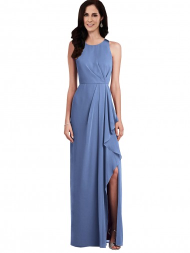 Cheap Sleeveless Chiffon Bridesmaid Dress with Draped Front Slit