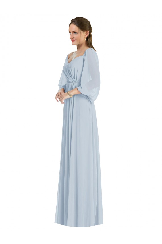 Off the Shoulder Puff Sleeve Maxi Bridesmaid Dress with Front Slit