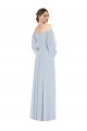 Off the Shoulder Puff Sleeve Maxi Bridesmaid Dress with Front Slit