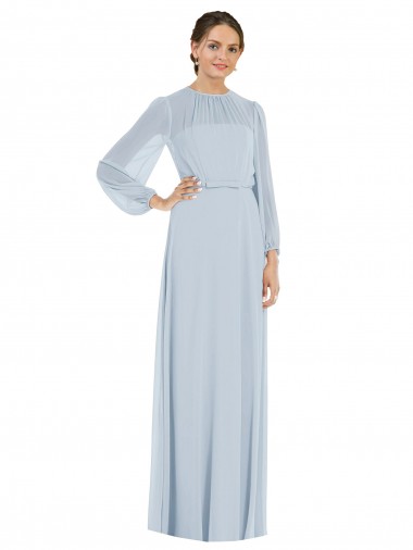 Cheap Strapless Chiffon Maxi Bridesmaid Dress with Puff Sleeve Blouson Overlay