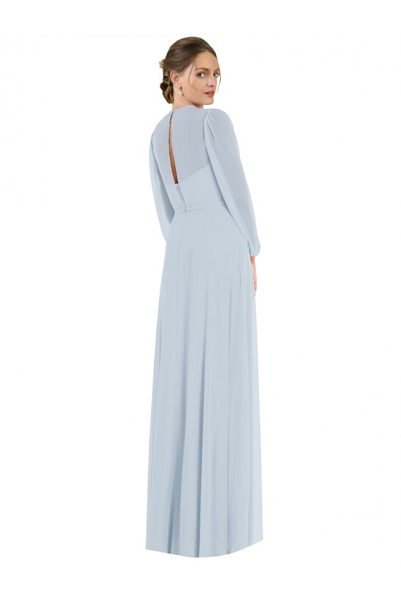 Strapless Chiffon Maxi Bridesmaid Dress with Puff Sleeve Blouson Overlay